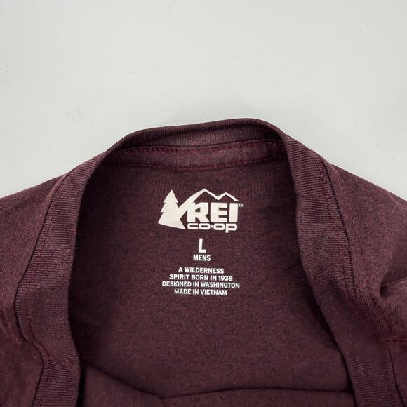 REI CO-OP Men Long Sleeve Casual T- Shirt Size L  Dark Red Crew Neck Stretch - Picture 3 of 6